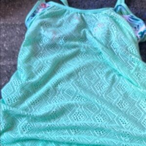 Mint Green Lace look  Overlay swim 2 pc tankini